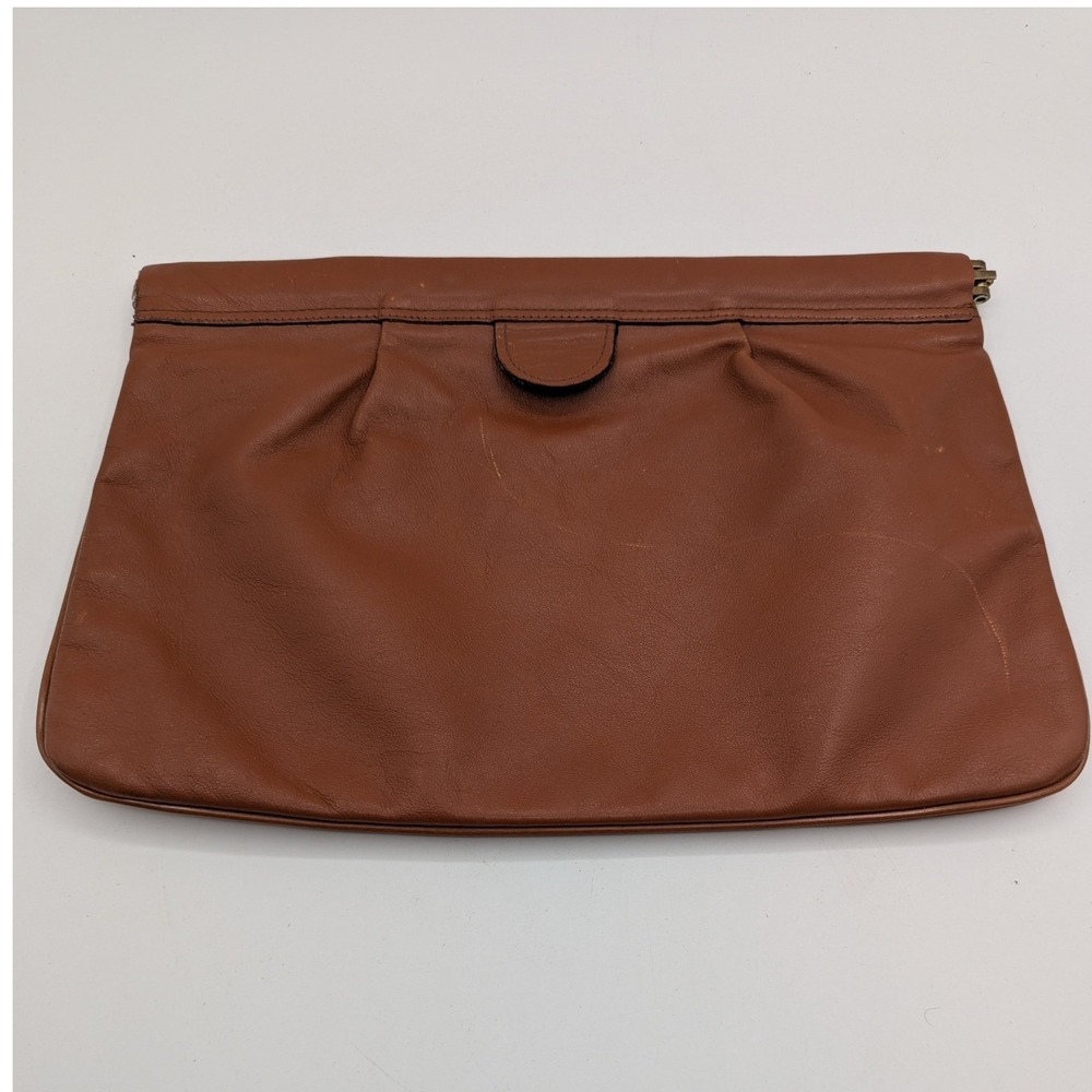 Phillippe Vintage Brown Leather Pleated Frame Clutch Bag Evening Pouch 12in